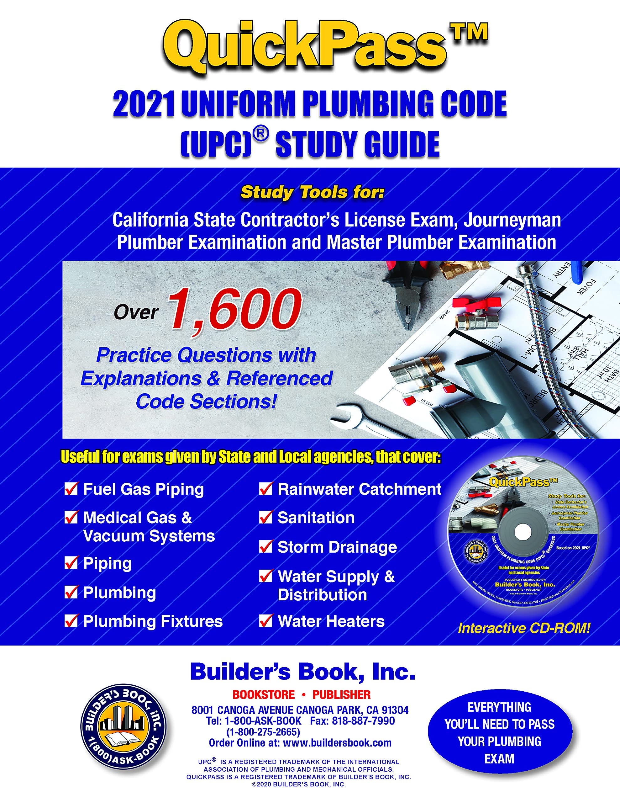 Uniform Plumbing Code 2021 QuickPass Study Guide by Builders Book