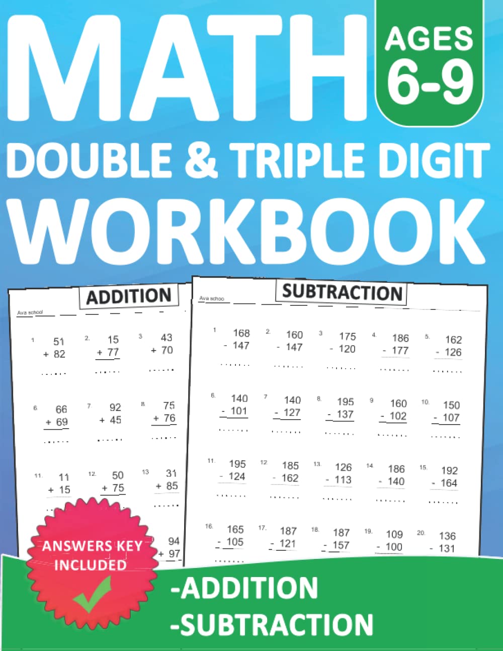 Double & Triple Digit Addition And Subtraction Math Workbook For Kids