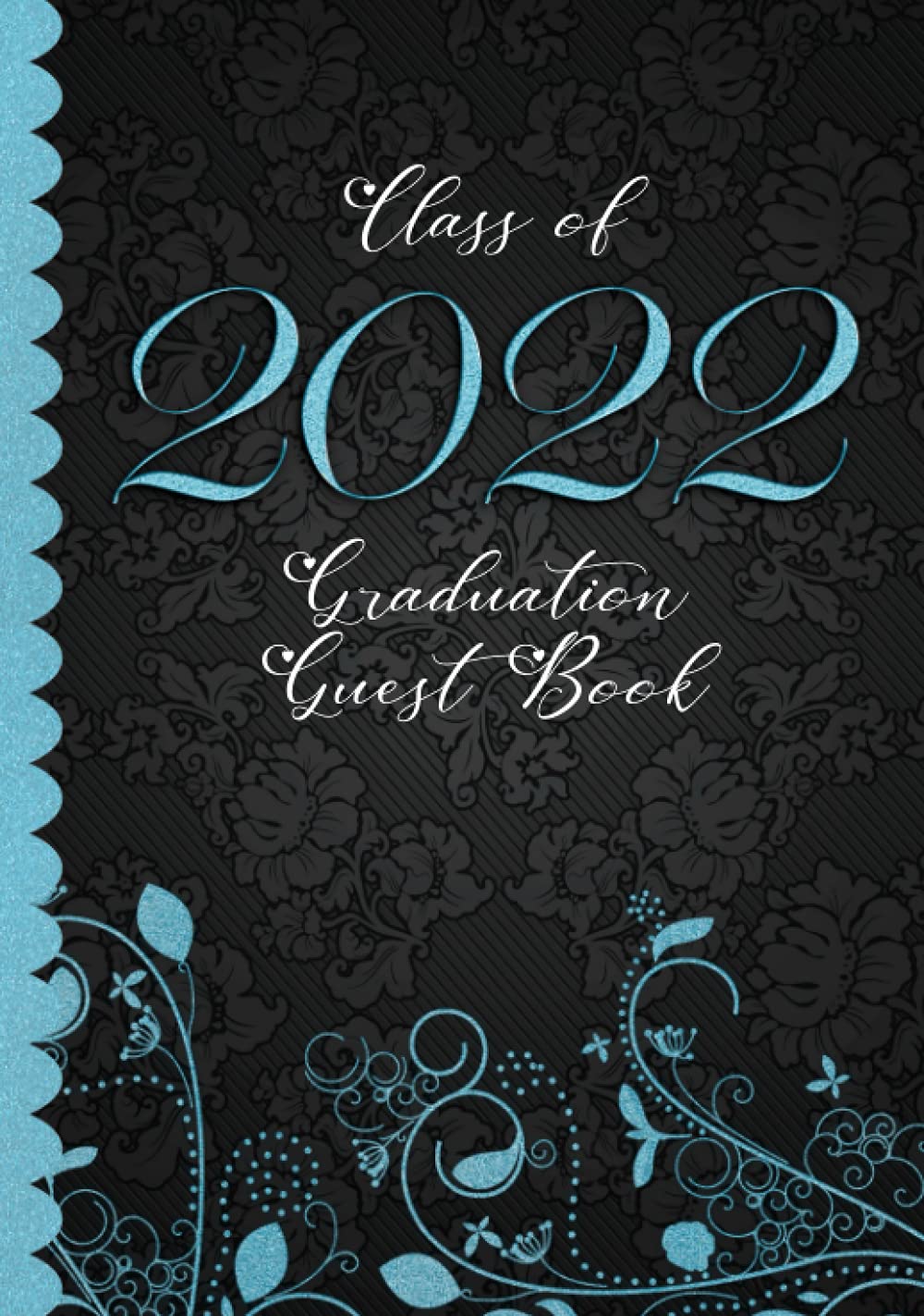 Class of 2022 Graduation Guest Book Hardback Black & Blue Gold Decor I