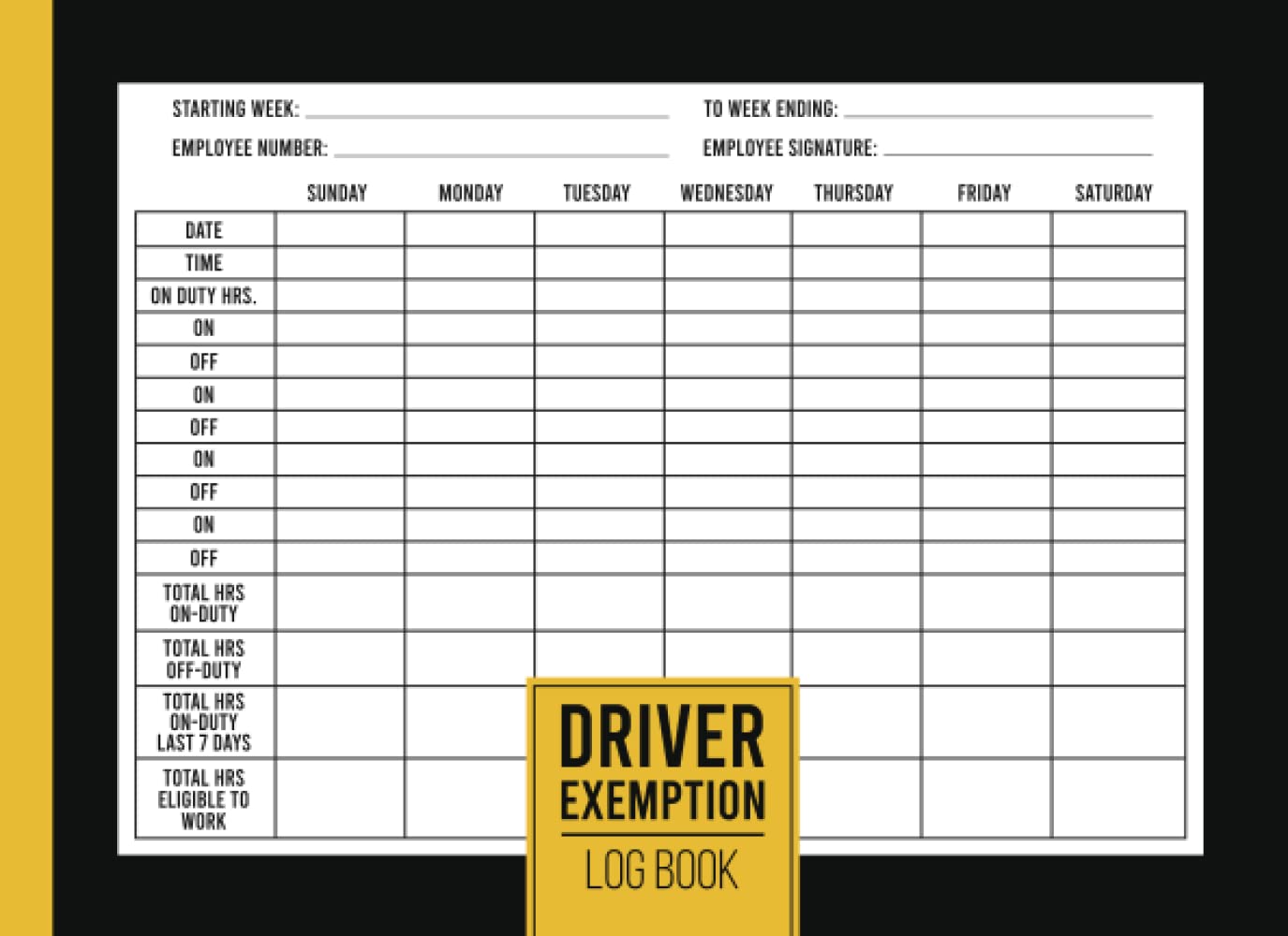 Driver Exemption Log Book Log Book for Truckers to Track Hours Worked