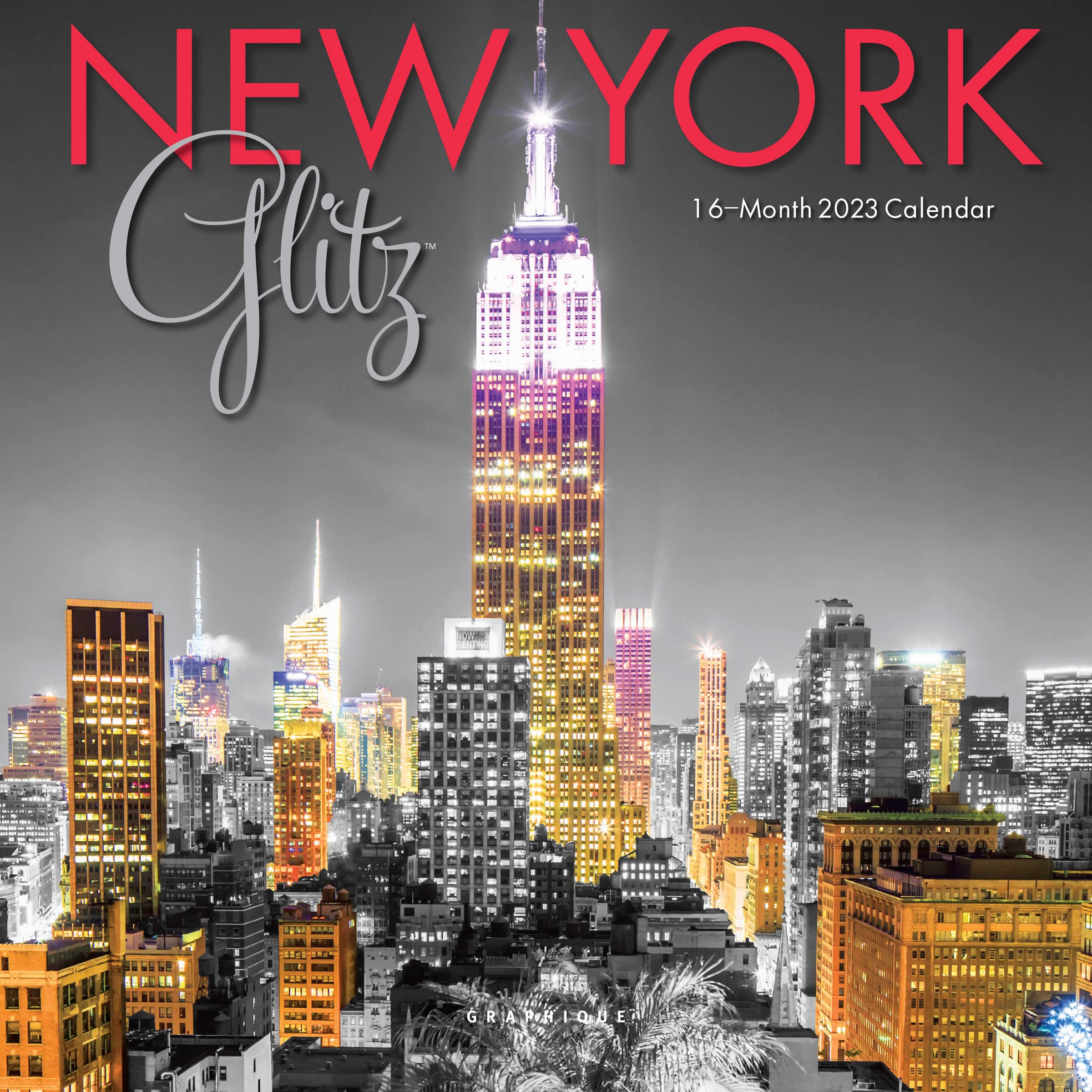 Graphique 2023 New York Glitz Mini Wall Calendar 7” x 7” Thick