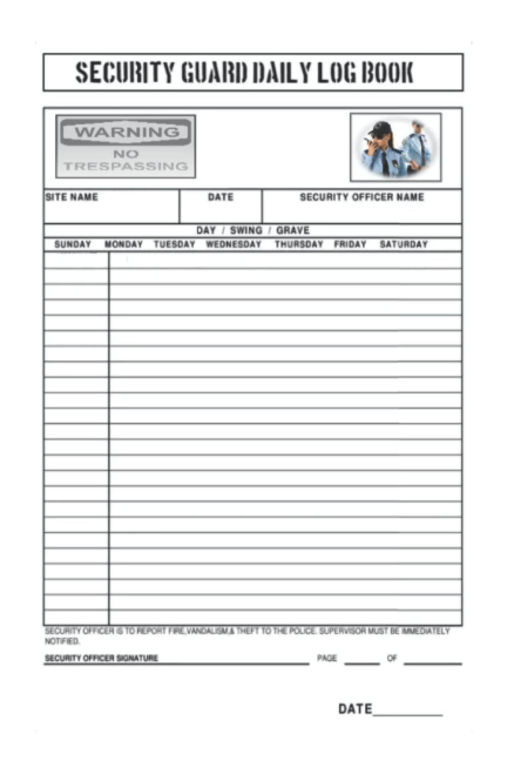 SECURITY GUARD DAILY LOG BOOK SECURITY GUARD JOURNAL by Hassane Abida
