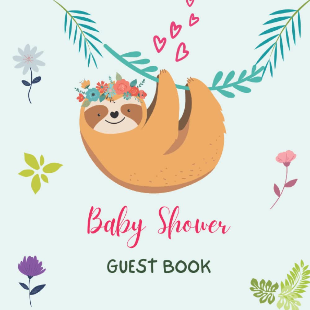 Baby Shower GUEST BOOK Sloth Baby Shower Guest Book, Cute Sloth floral