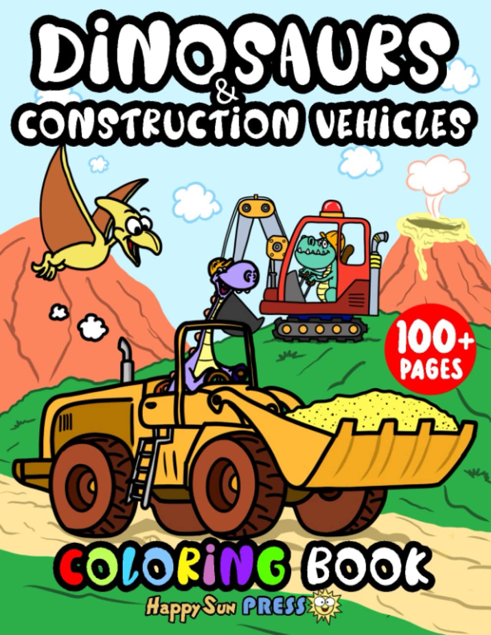 Dinosaurs & Construction Vehicles Coloring Book Cute Dinosaurs And