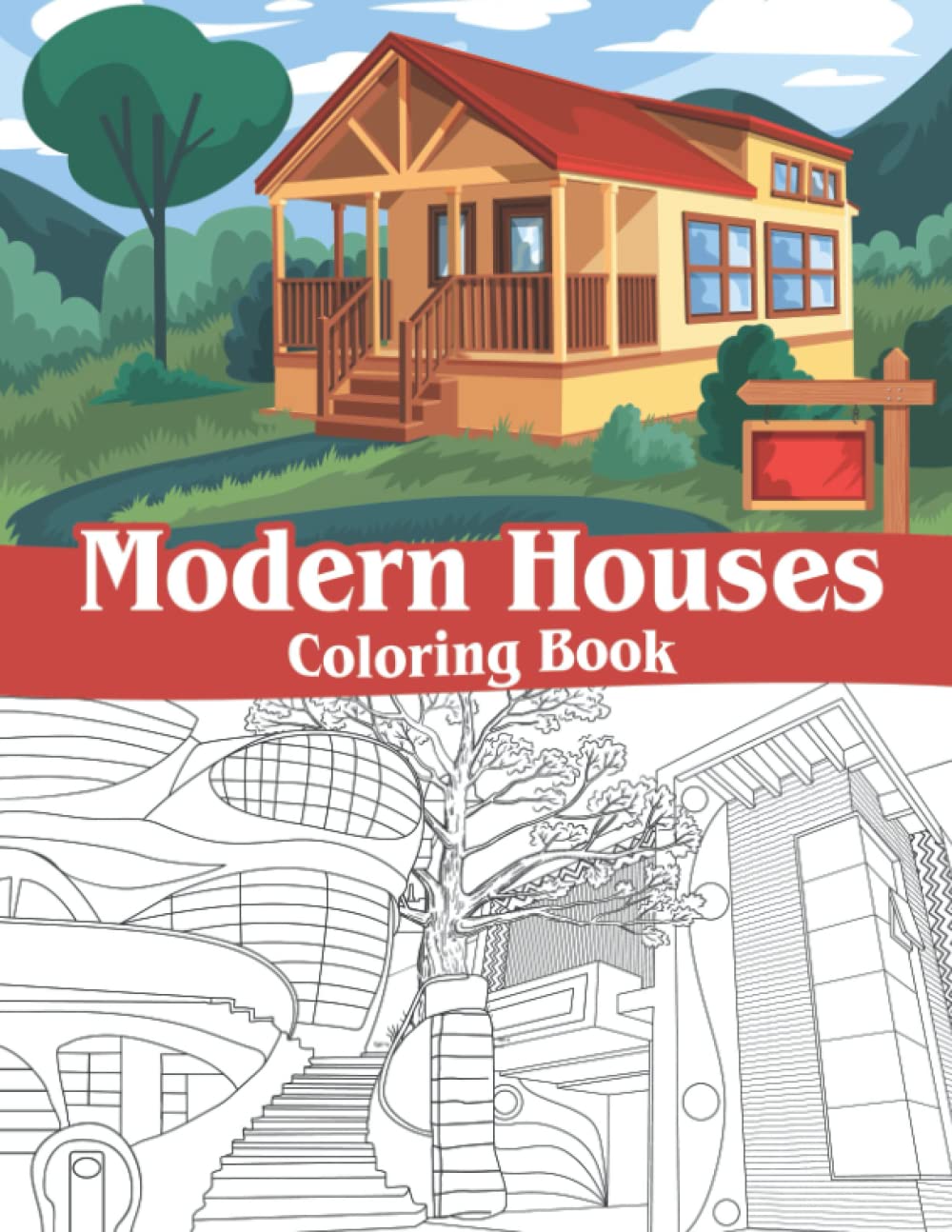 Modern houses coloring book: House exteriors, Modern Architecture ...