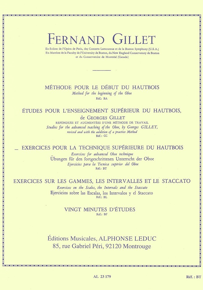 FERNAND GILLET EXERCISES FOR ADVANCED OBOE TECHNIQUE by GILLET