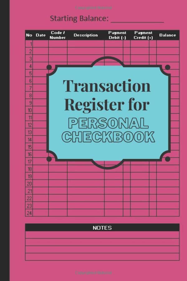 Transaction Register for Personal Checkbook Ideal for check book