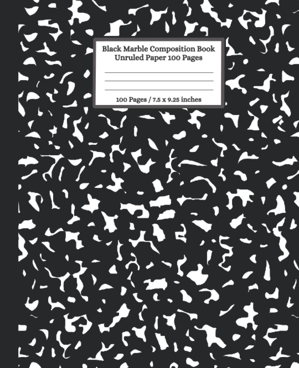 Black Marble Composition Book Unruled Paper 100 Pages by Marbled Works