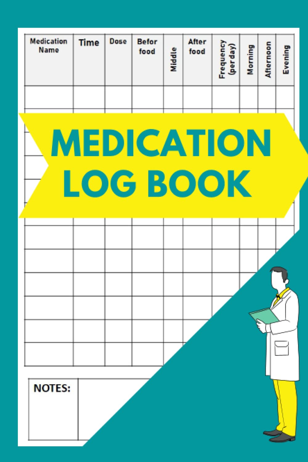 Medication Log Book Daily Medication Chart Book, Small Personalized