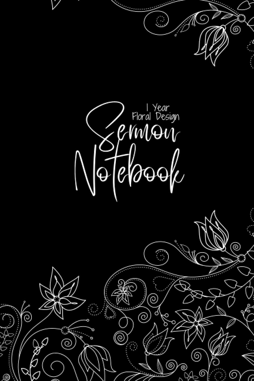 1 Year Floral Design Sermon Notebook Paperback Black Glossy Cover