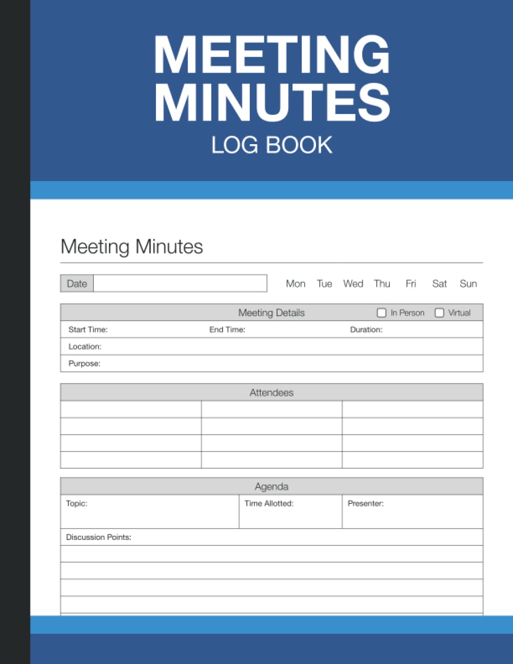 Meeting Minutes Log Book Business Organizer Notebook for Work Staff