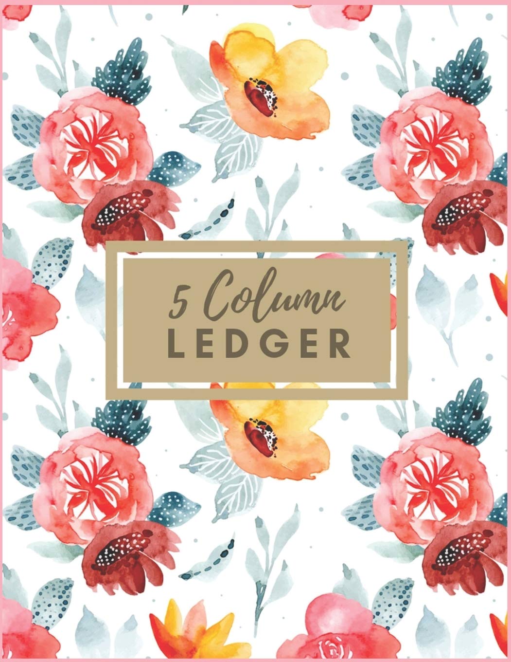 5 Column Ledger Pretty Winter Watercolors Floral Daily Accounting