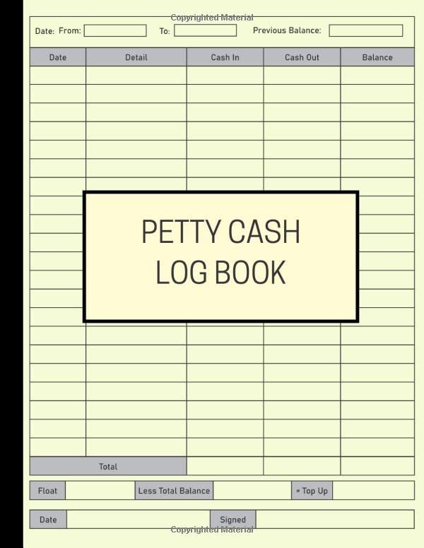 Petty Cash Log Book Petty Cash Ledger, Receipt Book for Record Keeping