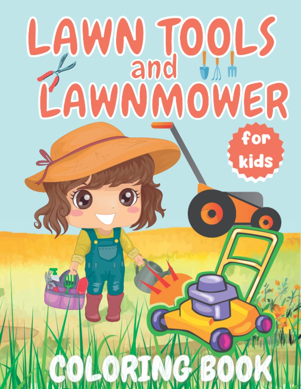 lawn tools and lawn mower coloring book for kids Beautiful lawn and