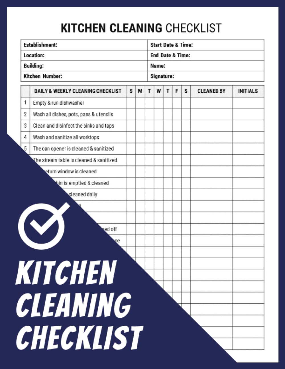 Kitchen Cleaning Checklist Daily and Weekly Kitchen Cleaning Log Book