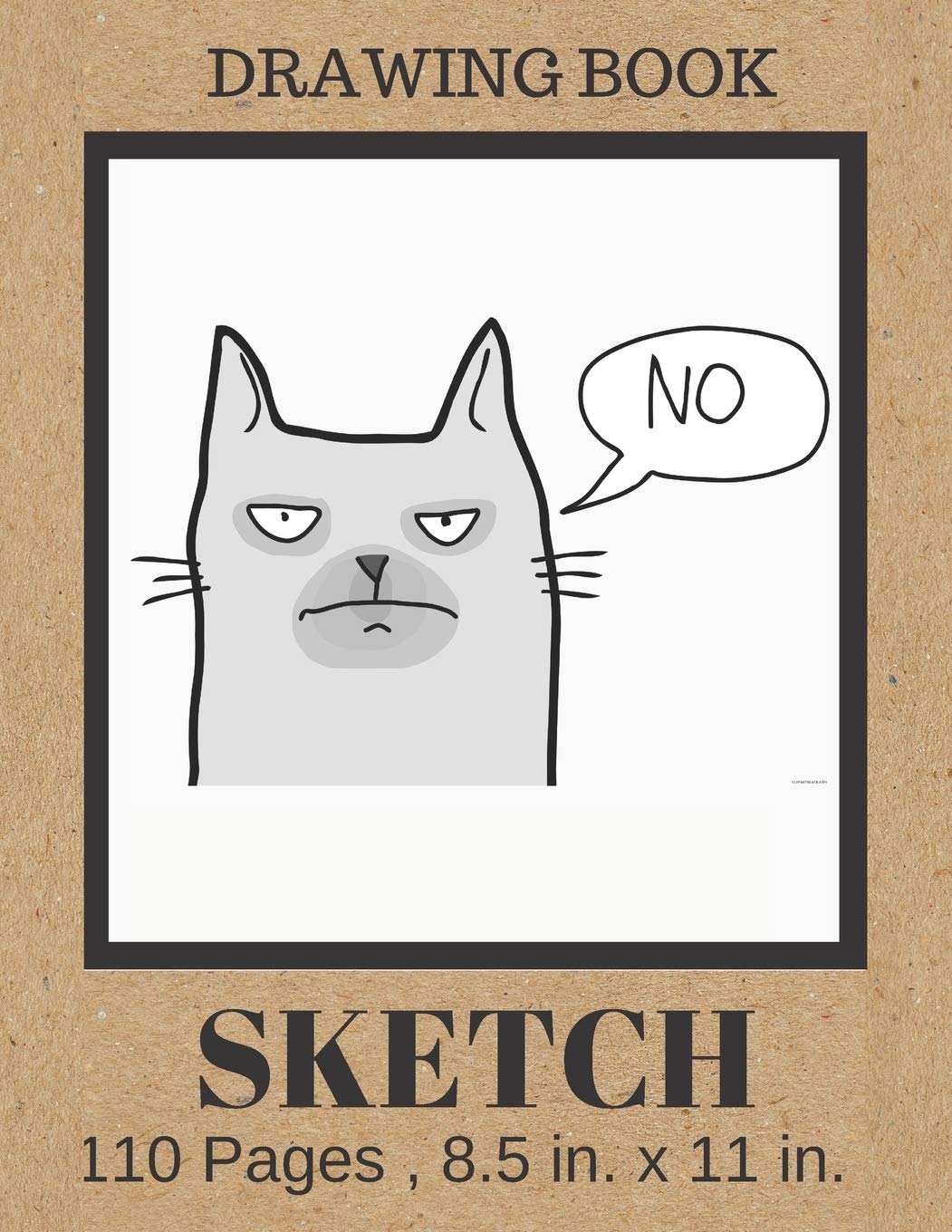 SKETCH Drawing Book Funny Grumpy Cat Cover, Blank Paper Notebook for