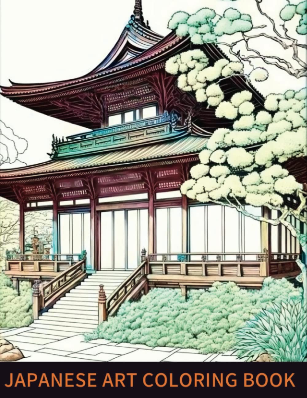 Japanese Art Coloring Book: 40 Easy and Large Print Hand-Drawn Japanese