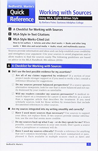 Quick Reference: Working with Sources: Using MLA, Eighth Edition Style ...