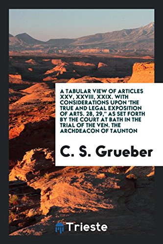 A Tabular View of Articles XXV, XXVIII, XXIX. with Considerations Upon