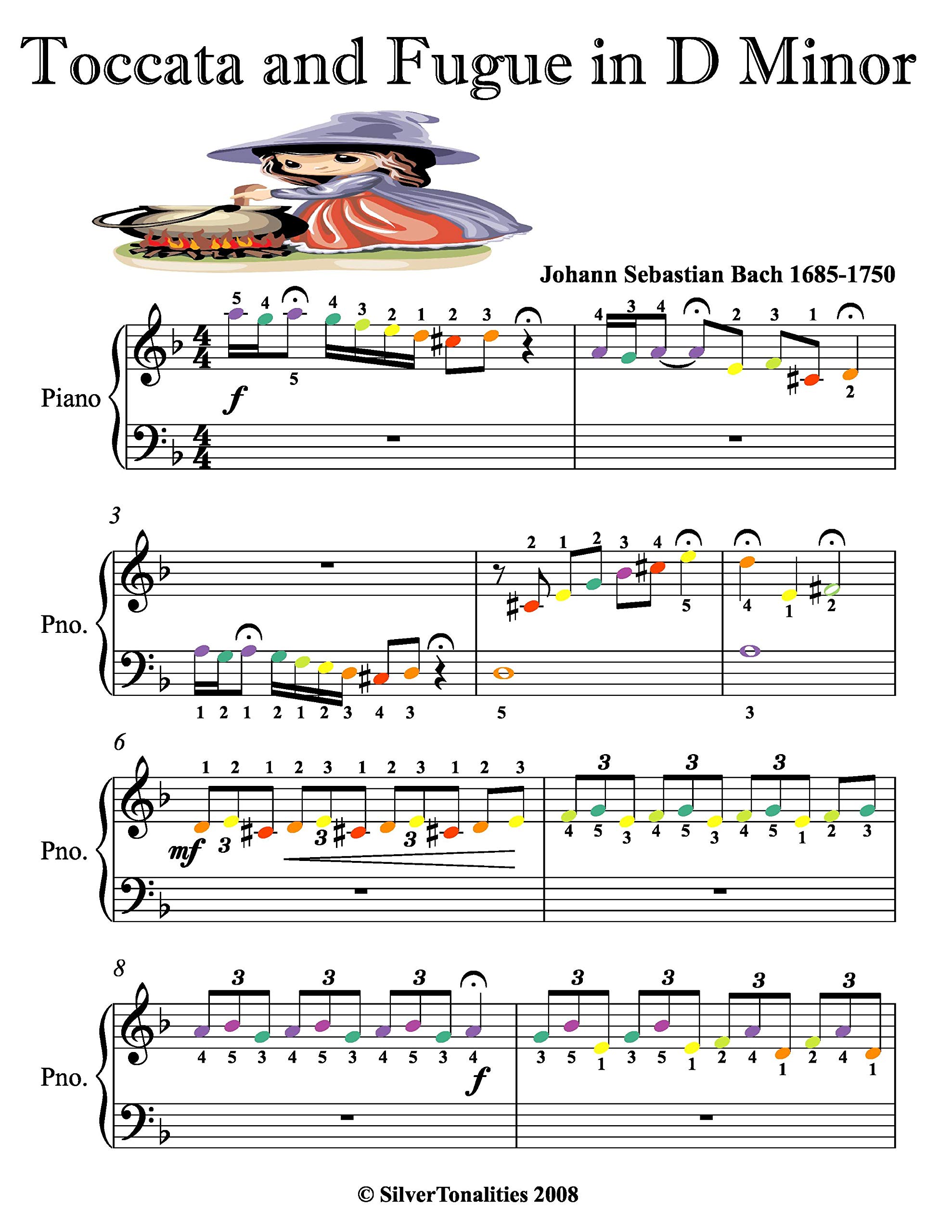 Toccata And Fugue In D Minor Easy Piano Sheet Music With Colored Notes 
