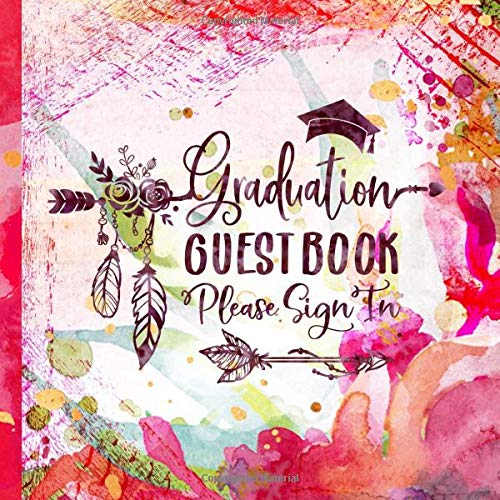 Graduation Guest Book Boho Congratulations Guestbook Red Pink For