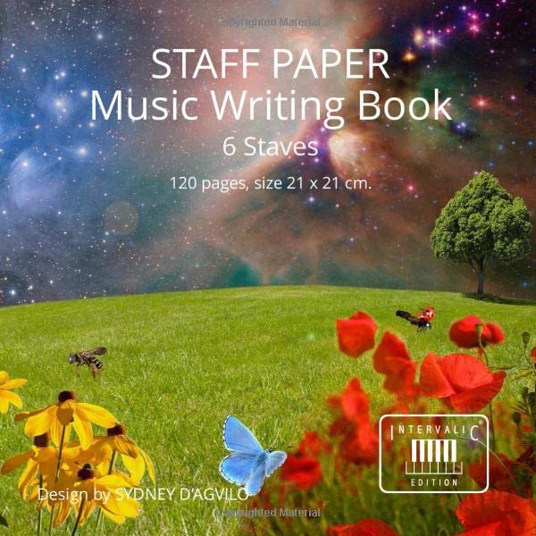 STAFF PAPER Music Writing Book. 6 Staves, 120 pages, size 21 x 21 cm