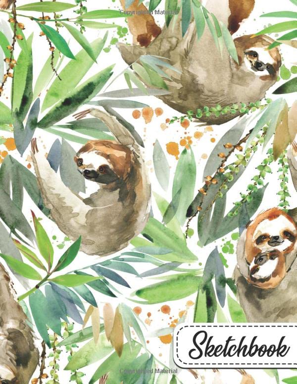 Sketchbook Pretty Watercolor Sloth Blank Sketchbook with Crisp White