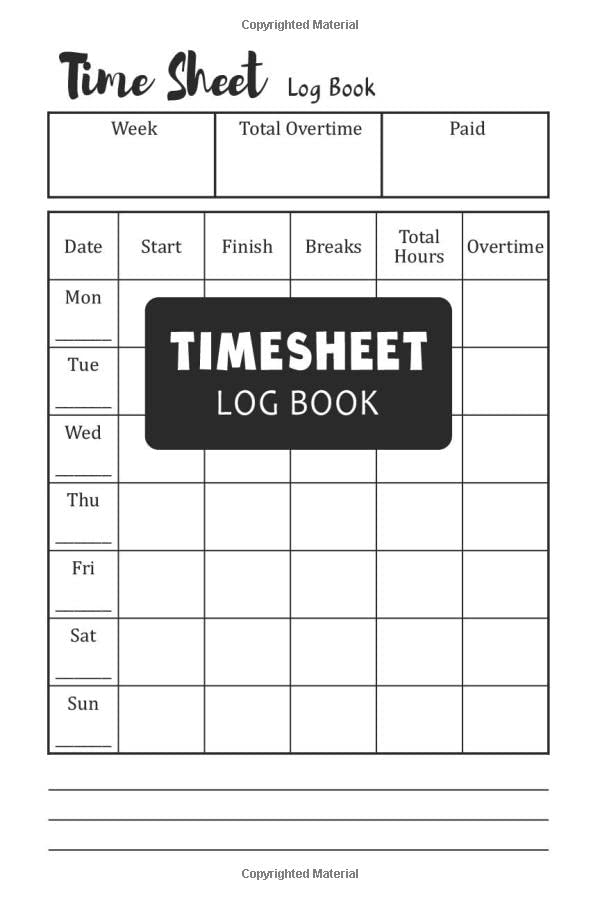 Timesheet LogBook Simple Weekly Time Sheet Log Book Employee Work