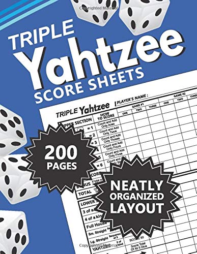 Triple Yahtzee Score Sheets: 200 pages Clear and Sharp Printing Triple ...