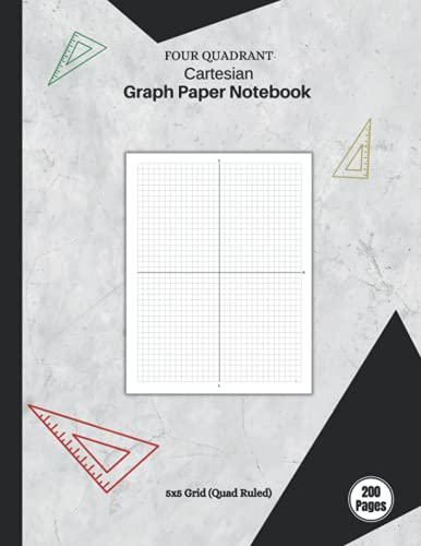 Four Quadrant Cartesian Graph Paper Notebook (5x5 Grid): 4 Quadrant ...