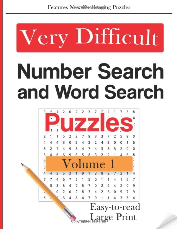 Very Difficult Number Search and Word Search Puzzles - volume 1: Large ...