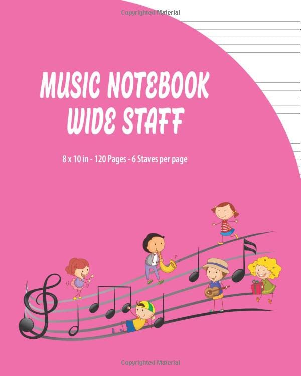 Music Notebook Wide Staff 8 x 10 inches Music Writing Notebook For Kids, Music Manuscript