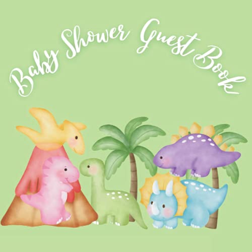 Baby Shower Guest Book Watercolor Dinosaur Guest Book for Baby with Sign in for Guests, Wishes