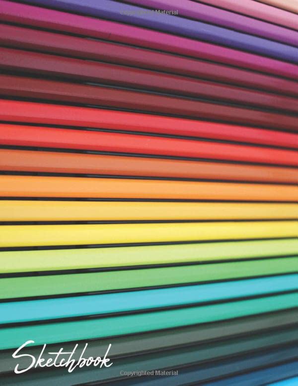 Sketchbook Colored Pencils Themed Cover Large Blank Pages of White