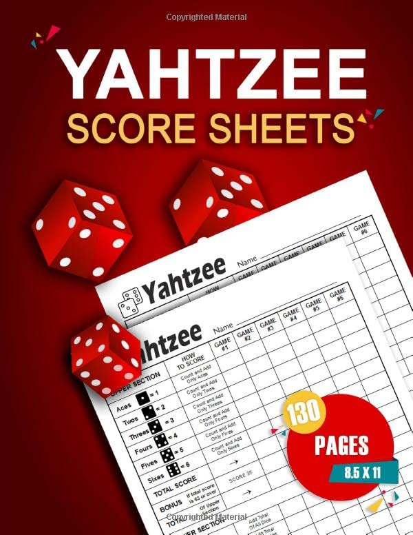 Yahtzee Score Sheets 130 Yahtzee Game Record Score Keeper Book Large