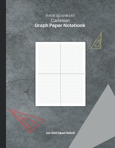 Four Quadrant Cartesian Graph Paper Notebook (5x5 Grid): 4 Quadrant ...