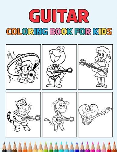 Guitar Coloring Book for Kids: 10 Easy Designs to Color | Fun Colouring ...
