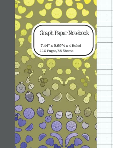 4x4 Graph Paper Notebook: 4x4 Kawaii Fruit Graph Paper Notebook, For ...