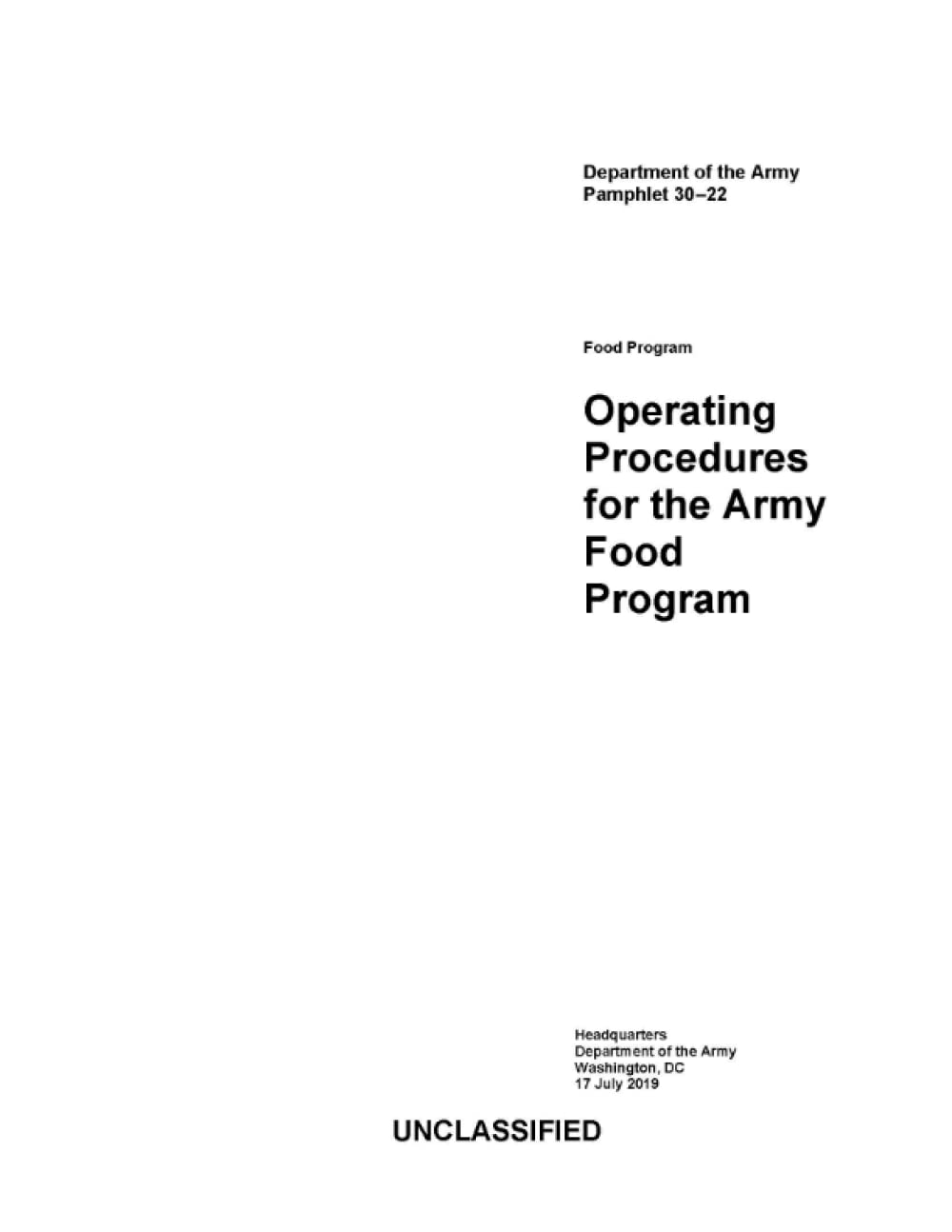 PAM 3022 Food Program Operating Procedures for the Army Food Program