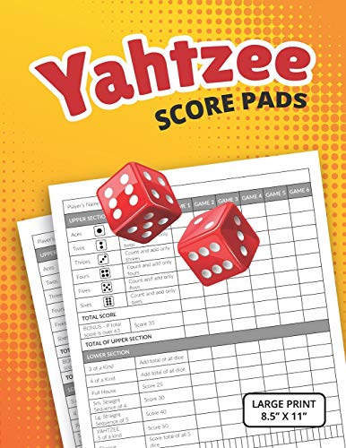 Yahtzee Score Pads: Large Print Size 8.5" x 11" by Large Score Sheet ...