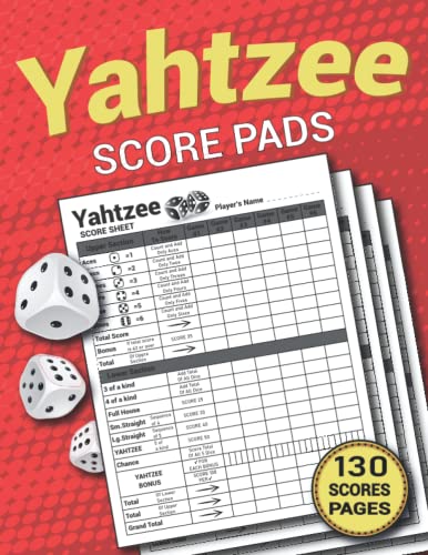 Yahtzee Score Sheets: 130 Large Print 8.5"x11" Sheets for Scorekeeping ...