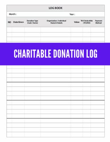 Charitable Donation Log: Donation Logbook To Track And Record Charitable Donations / Log Book ...