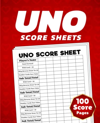 Uno Score Sheets: Uno Score Pads | Uno Score Cards | Large Print 7.5" X 9.25” | 100 Score Pages ...