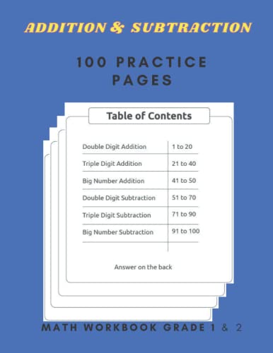 Addition and Subtraction Workbook with answers: Math Workbook Grade 1 ...