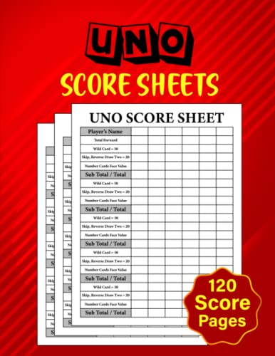 UNO Score Sheets: 120 Large UNO Score Page For Scorekeeping, UNO Funny ...