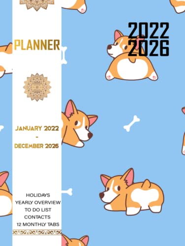 2022-2026 Five Year Planner: cute corgi butt welsh corgi dog looking ...