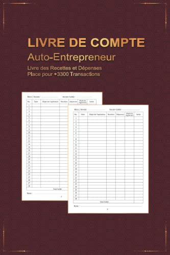 Livre De Comptabilité Auto-Entrepreneur - Registre Recettes Dépenses - Format A4, 120 Pages