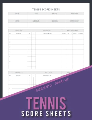 Tennis Score Sheets: A Large Print Tennis Score Keeper Card to Record ...