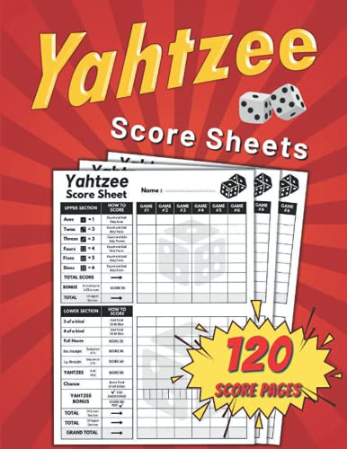 Yahtzee Score Sheets: 120 Yahtzee Game Sheets | Yahtzee Notebook Sheets ...