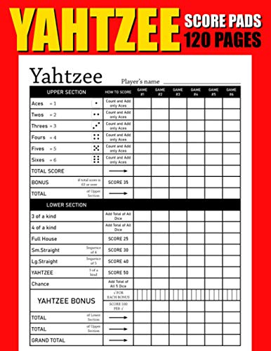 Yahtzee Score Pads: 120 Premium Score Sheets with Large Print, Size 8.5 ...